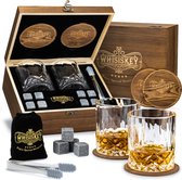 Whisiskey Luxe Whiskey Set - Incl. 2 Whiskey Glazen, 8 Whiskey Stones, 2 Onderzetters, Fluwelen Opbergzak, Opbergbox - Whisky Geschenkdoos - Glas - Herbruikbare IJsblokjes - Sinterklaas Cadeautjes - Cadeau voor Man & Vrouw