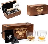 Whiskey Set - Incl. 2 Whiskey Glazen, 6 Whiskey Stones, 2 Onderzetters, Fluwelen Opbergzak, Opbergbox - Whisky Geschenkdoos - Glas - Herbruikbare IJsblokjes - Whiskey Stenen Voor Glazen - Peaky Blinders - Cadeau voor Man & Vrouw