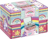 Totum Unicorn sieradendoosje  eenhoorn glitter beauty doosje versieren - 15 x 10 x 10 cm - Knutselset