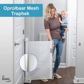 ADSafety Oprolbaar Traphekje - Wit  - Veiligheid in huis - Luxe Mesh - Veiligheidshekje voor Baby - Kinderhekje - Hondenhek