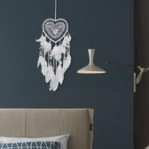 Grote Handgemaakte Dromen Vanger - Dream Catcher - Dream Catcher Groot - Indianen Deco Droomvanger Hart Kraaltjes Veren – Wit