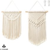 2 Luxe Macrame Wandkleed - Bohemian Wandtapijt - Handgemaakt Woonkamer Muurdecoratie - Boho Muurkleed - 100% Katoen Touw/Koord Wandhanger & Muurhanger - Muurtapijt Wanddecoratie - Wanddoek Kamer Wall Decoratie - Slaapkamer Tapestry Muurkleed - Wit