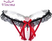 Erotische lingerie slipje - Sexy parel slipje - Sexy kanten open kruis string - Zwart/Rood