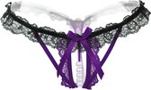 Erotische Lingerie Slipje - Sexy Parel Slipje - Sexy Kanten Open Kruis String - Zwart/Paars