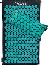 Flowee Spijkermat Mandala SET – Spijkermat & Kussen - Grijs met Zeegroen – 77x45cm + 44x22cm - Acupressuur mat – Acupressure mat - Shakti Massage