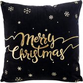 Kerst 'Merry Christmas' Kussenhoes | Katoen/Polyester | 45 x 45 cm | Zwart / Goud