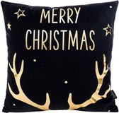 Kerst 'Christmas Reindeer' Kussenhoes | Katoen/Polyester | 45 x 45 cm | Zwart / Goud