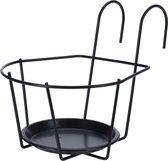 Zwarte bloempot muurhanger voor plantenpot diameter 17 cm metaal - Balkon hanger voor plantenbakken/bloembakken