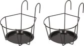 2x Zwarte bloempotten hangers voor potmaat 20 cm metaal - Balkonpothanger voor plantenbakken/bloembakken - Tuin/balkon decoraties