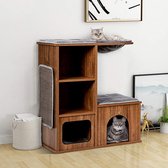 furnibella- Kattenboom krabton kattenmeubel met holte matten, kattenspeelhuis hout, kattenhuis klimboom, krabpaal activiteitsboom 69x39x 80,5 cm