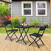 3-delige Bistroset poly rattan - inklapbaar - Balkon tuinmeubelset - Zwart