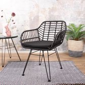 DS4U® Tuinstoel Moda DLX - terrasstoel - stoel - armstoel - zwart - wicker - rotan - metaal - buiten - tuin - met armleuning