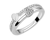 Ring dames | dubbele ring | zilveren ring dames | zirkonia steentjes | hartjes ring | zilver 925 | one size ring | verstelbare ring | cadeau voor vrouw | liefdescadeau | beste vriendin cadeau  | moederdag cadeau