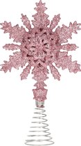 Kunststof kerstboom sneeuwvlok piek glitter roze 20 cm