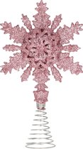 Kunststof kerstboom sneeuwvlok piek glitter roze 20 cm