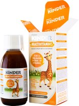 KINDER Multivitaminen siroop 125ml -  14 vitaminen, voedingssupplement, foliumzuur, B12, vitamin D, vitamine K1 en K2, Biologische agavesiroop sinaasappelsap