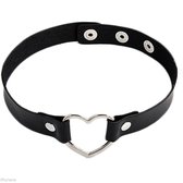 Sexy Hart Choker – Zwart Kunstleder – Verstelbaar - Miresa