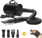 PetDryer Professionele Hondenföhn met 4 Opzetstukken - Waterblazer voor honden - Inclusief gehoorbeschermer en geluidsdemper - 2800W Power - Grooming tool - Compact - Stil design - Zwart