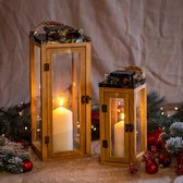 Gadgy Lantaarn Set - Lantaarn Windlicht - 2 st - Kaarsenhouder Glas - Lantaarn Binnen - 42 en 29 cm - Kerst Decoratie - Kerst Tafeldecoratie