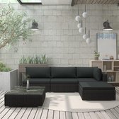 5-delige Loungeset met kussens poly rattan zwart (incl. Fleecedeken)