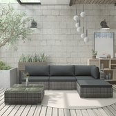 Decoways - 5-delige Loungeset met kussens poly rattan grijs