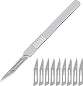 TECQX Roestvrijstalen Scalpel - Scalpel mes - Hobbymesje - Scalpelmesjes - Vlijmscherp - Met 10 gratis Scalpelmesjes No.11 - Zilver