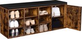 Schoenenbank - Halbank - Schoenenbank met zitkussen - Schoenenbankje - Schoenen organizer - Schoenen opbergsysteem - Tot 9 paar schoenen - 110 x 30 x 48 cm - Bruin - Zwart