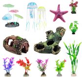 Allerion Aquarium Decoratie Set – 13-delig – Ornamenten - Voor Zoet en Zout Water – Glow in the Dark