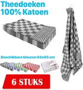 Theedoekenset - Glazendoeken - Blok Zwart - 65x65 - Set van 6 - Geblokt - Blokdoeken - 100% katoen - Horeca Theedoeken - horeca  - Glazendoeken