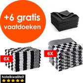 Zavelo - Theedoeken en Keukendoeken Set - 6x Theedoeken + 6x Keukendoeken + Gratis 6 Vaatdoekjes t.w.v. €14.95 - Zwart