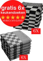 Droomtexiel® Horeca Kwaliteit Katoenen Theedoeken set - 6x Theedoeken - Zwart Wit + Gratis 6 keukendoeken t.w.v €22,95