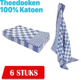 Theedoekenset - Glazendoeken - Blok Blauw - 65x65 - Set van 6 - Geblokt - Blokdoeken - 100% katoen - Horeca Theedoeken - horeca  - Glazendoeken