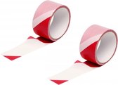 Set van 2x stuks markeerlinten/Afzetlinten rood/wit 25 meter - Plastic markerings linten