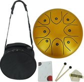 Steel Tongue Drum | Stalen Tong Drum | Handpan | Klankschaal | met Drumstokken - Tas - Bladmuziek - Sticker | Goud | 6 INCH