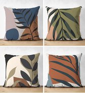 Sierkussens set van 4 stuks - INCLUSIEF BINNENKUSSENS 45x45 cm - bladen - blauw - bruin - groen  - dubbelzijdig bedrukt - kussensloop - kussens woonkamer - kussenhoes