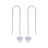 Zilveren oorbellen | Chain oorbellen | Zilveren chain oorbellen, hart met helder kristal