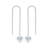 Zilveren oorbellen | Chain oorbellen | Zilveren chain oorbellen, hart met helder kristal