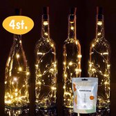 Bottle Light – Fairy Lights - Kamer Decoratie Tieners - Flesverlichting met Kurk – Lichtjes Slinger - Moederdag Sfeerlampjes – Flessen Lampjes - Romantische Verlichting - Valentijn Versiering - Valentijnsdag - LED - Warm Wit - 4 Stuks incl Batterijen