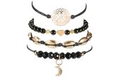 Nr. 4 - Zwarte armbanden set voor dames - Armbanden set 4-delig - Ibiza style armbandjes