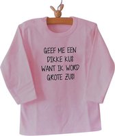 Shirt meisje Geef me een dikke kus want ik word grote zus | lange mouw T-Shirt | licht roze| maat 92 zwangerschap aankondiging geboorte bekendmaking baby big sis sister