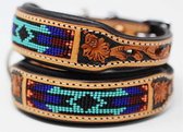 Halsband hond van leer - Maat S - 23 cm t/m 33 cm verstelbaar - Bruin met patroon