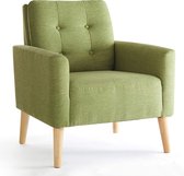 FURNIBELLA - Fauteuil Armsteun Stoel Massief Houten Benen Modern Eenvoudig voor Slaapkamer Woonkamer Balkon Kantoor Groen