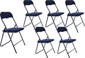 6x Klapstoel met zithoogte van 43 cm Vouwstoel velvet zitvlak en rug bekleed - stoel - tafelstoel- tafelstoel - klapstoel - Velvet klapstoel - Luxe klapstoel - Met kussentjes - Stoelen - Klapstoelen - Stoeltje - Premium chair - Donkerblauw