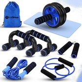 MyFitness Fitness set 6 in 1 - Opdruksteunen - Push up bars - Ab roller - Springtouw - Weerstandsbanden - Yoga mat - Thuis fitness - Blauw