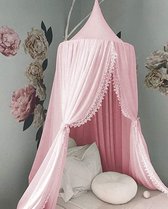 OldPAPA Prinses Bed, Klamboe voor Kinderen Babybedje, Ronde Koepel Kinderen Binnen Buiten Kasteel Speeltent, Decoratie Leeshoek, Katoenen Linnen, Roze