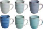 Koffiemok - Blue - 6 Stuks - Aardewerk - 340 ML - Met Oor