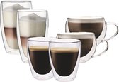 Glazenset, koffie, Latte Macchiato & Cappuccino - Dubbelwandig - Set van 6 - Maxxo