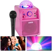 Karaoke set met microfoon - Vonyx SBS50P - met Bluetooth, accu & discobal discolicht - Roze