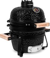 VONROC - BBQ - Kamado - 13 inch - Ø27cm kookoppervlak - Houtskoolbarbecue – Keramisch - Tafelmodel - Met onderstel, thermometer, plate setter & regenhoes