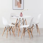 Eetkamerstoel-Eetkamerstoelen Set van 5 set-Design eetkamerset - 5-delig - Scandinavische stijl - Modern - witte tafel - Ø 70 cm - 4 Wit stoelen - kuipstoelen - ook geschikt voor in de woonkamer